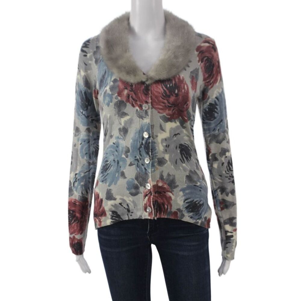 Anna Rachele Women Merino Wool Floral Cardigan Multicolor Long Sleeve Size S
